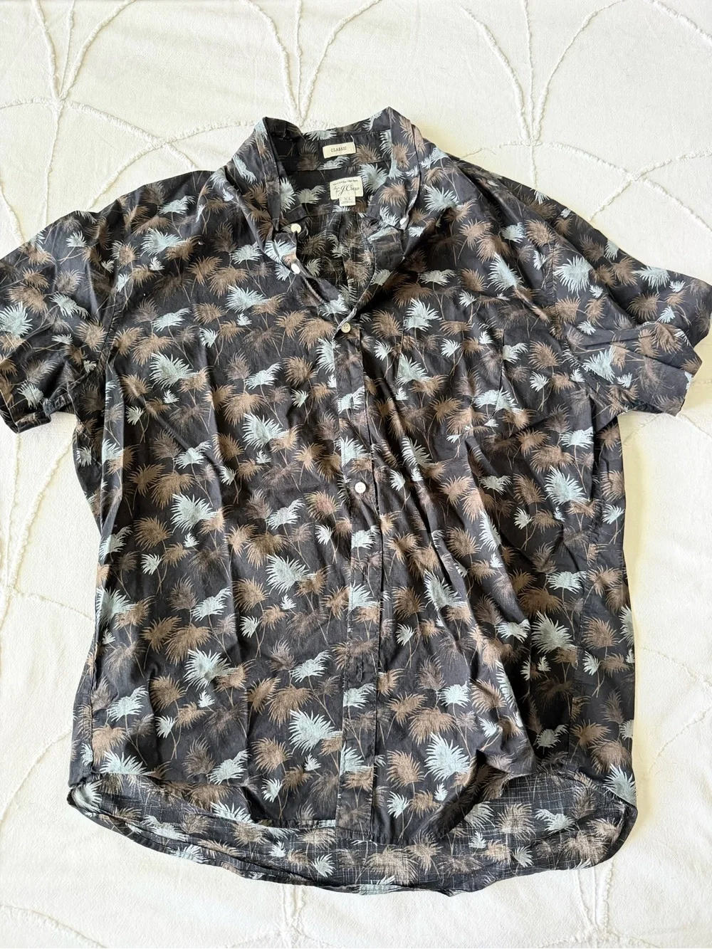 J.Crew Short-Sleeve Palm-Print Button-Up Shirt - Black & Brown